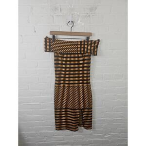 Lorena Vieira Women's Off-The-Shoulder Skater Dress Sleeveless Black Orange SZ M